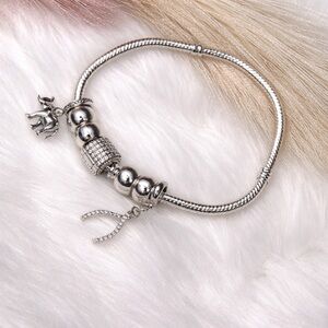 Silver Bracelet w/ Elephant & Wishbone Charms